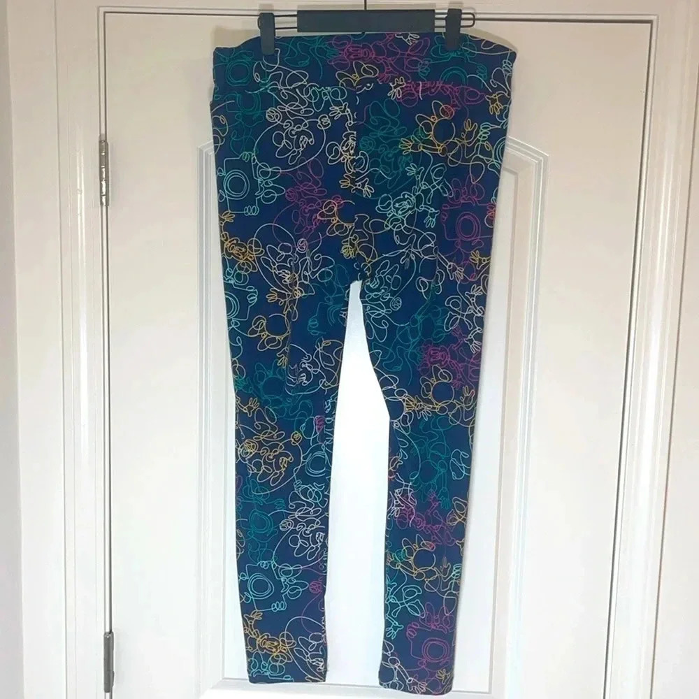 LuLaRoe OS Leggings Disney Minnie Mouse Blue Grafitti Scribble Camrea Pink White - Picture 2 of 8